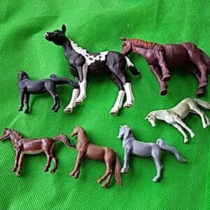 Assorted Horse Figurine Set - Black, Brown, Gray - Set Of 7.
